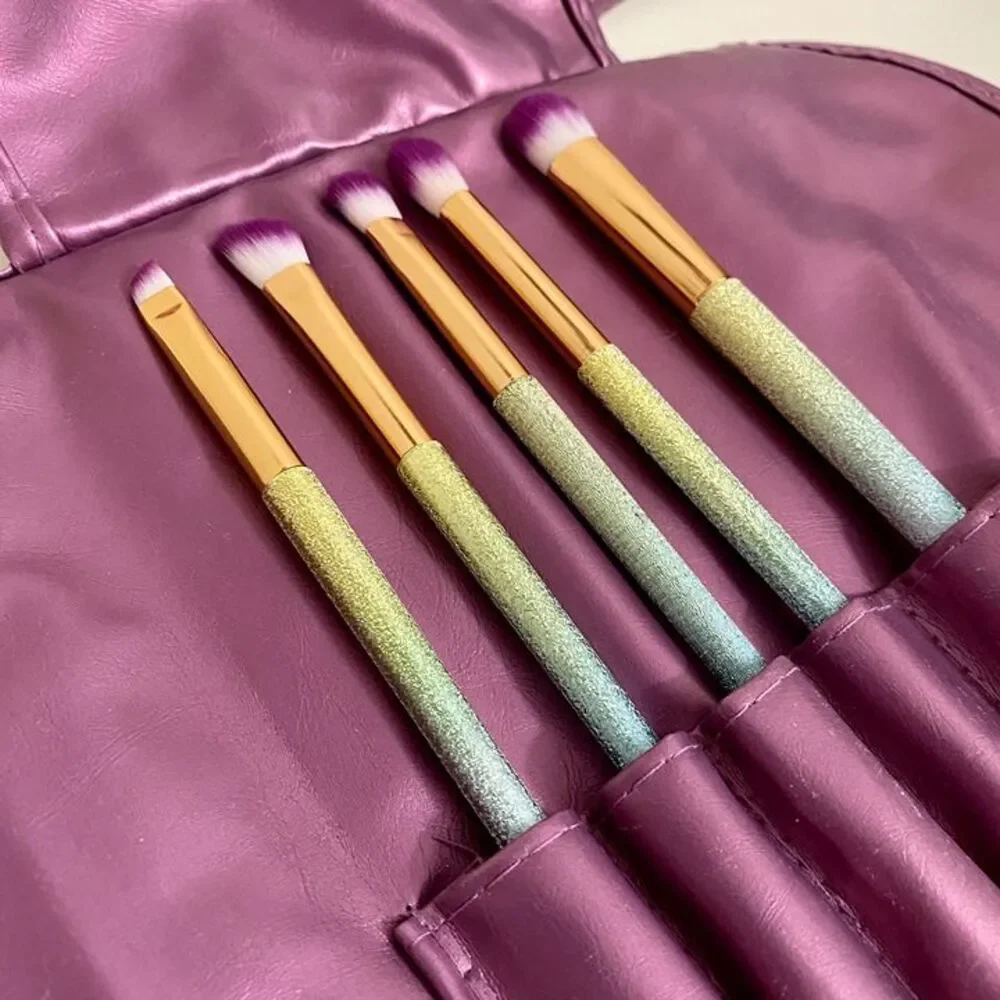 Cat Lady Box Makeup Brush Set w/ Soft Purple Case Cat Shaped Glitter Handles